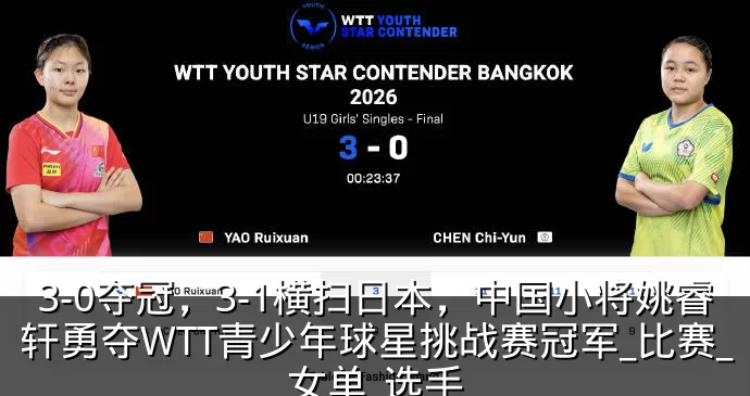 3-0夺冠，3-1横扫日本，中国小将姚睿轩勇夺WTT青少年球星挑战赛冠军_比赛_女单_选手